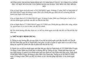Thông tư 51/2004/TT-BTC cơ chế tài chính ngân sách đặc thù Thủ đô Hà Nội hướng dẫn thi hành Nghị định 123/2004/NĐ-CP