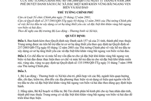 Quyết định 106/2004/QĐ-TTg  danh sách xã đặc biệt khó khăn vùng bãi ngang ven biển hải đảo