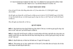 Quyết định 58/2004/QĐ-UB cơ chế một cửa Sở Đầu tư Đồng Tháp