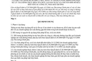 Thông tư 56/2004/TT-BTC hướng dẫn xử lý tài chính tổ chức lại sản xuất chuyển đổi sở hữu Công ty Nhà máy đường