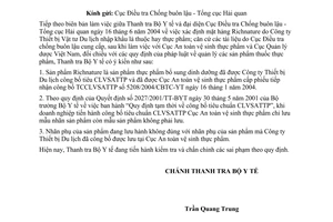 Công văn 310/YT-TTr trả lời Cục Điều tra chống buôn lậu TCHQ về SP Richnature