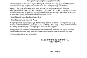 Công văn 3537 TM/XNK  tạm nhập tái xuất tinh dầu xá xị
