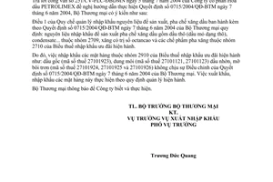 Công văn  3548/TM-XNK nhập khẩu nguyên liệu sản xuất, pha chế dầu nhờn