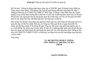 Công văn 1281/BBCVT-BC  hướng dẫn thực hiện TTLT 01/2004/TTLT_BBCVT-BTC mức chi thù lao làm ngoài giờ cho lực lượng hải quan