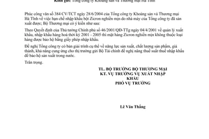 Công văn  3613/TM-XNK bảo hộ hàng Zircon nghiền mịn