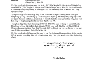 Công văn 3406/CV-NLDK  xác nhận thiết bị chính dự án thuỷ điện Sê san A