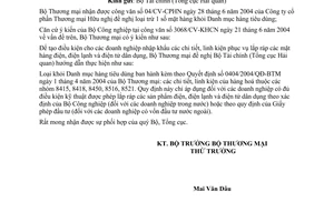 Công văn 3661/TM-XNK loại trừ khỏi Danh mục hàng tiêu dùng