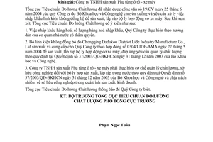 Công văn  749/TĐC-THPC nhập khẩu linh kiện bộ ly hợp