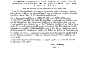 Công văn 7664/TC/TCT  áp dụng tỷ lệ % chi phí quảng cáo, tiếp thị và chi phí khác khi xác định thu nhập chịu thuế TNDN
