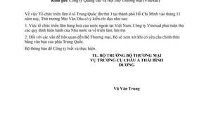 Công văn  3331/TM-KV1 triển lãm ô tô Trung Quốc tại Hồ Chí Minh