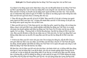 Công văn 734/QLLĐNN-QLLĐ  sửa đổi tên và nội dụng Bản cam kết của lao động đi làm việc Đài Loan