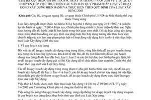 Công văn 1067/BXD-PC xử lý tiếp việc thực hiện văn bản quy phạm pháp luật hoạt động xây dựng và  quy định của Luật Xây dựng 2003