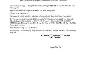 Công văn  3808 TM/XNK  sửa đổi cửa khẩu quá cảnh hàng hoá