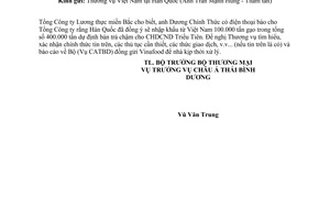 Công văn  3473/TM-KV1  Hàn Quốc mua gạo của Việt Nam