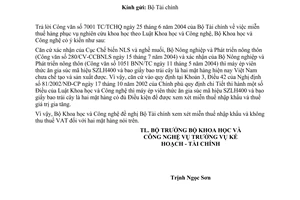 Công văn  1763/BKHCN-KHTC  miễn thuế nhập khẩu và thuế VAT đối với hàng phục vụ nghiên cứu khoa học