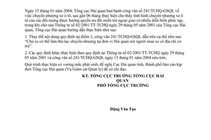Công văn  3379/TCHQ-GSQL chuyển nhượng xe ô tô