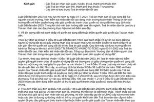 Công văn 116/2004/KHXX thực hiện thẩm quyền của TAND theo quy định của Luật đất đai  2003