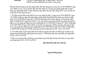 Công văn 1128/BXD-PC bổ sung CV 1067/BXD-PC