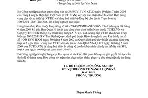 Công văn  3715/CV-NLDK  xác nhận TB chính từ HĐ TB toàn bộ dự án đường dây và TBA