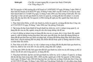 Công văn  2544/BTNMT-TTr tổng hợp báo cáo kết quả thanh tra, kiểm tra quản lý, sử dụng đất đai
