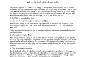 Công văn  797/QLLĐNN-TTr  tình hình, kết quả hoạt động xuất khẩu lao động 6 tháng đầu 2004