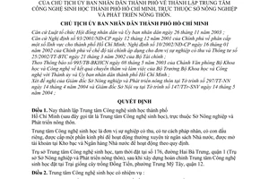 Quyết định 161/2004/QĐ-UB thành lập Trung tâm Công nghệ sinh học thành phố Hồ Chí Minh thuộc Sở Nông nghiệp và Phát triển Nông thôn