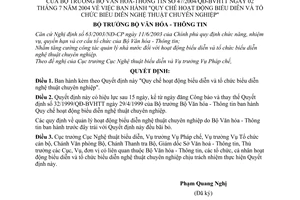 Quyết định 47/2004/QĐ-BVHTT "Quy chế hoạt động biểu diễn tổ chức biểu diễn nghệ thuật chuyên nghiệp"