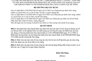 Quyết định 17/2004/QĐ-BXD bổ sung định mức dự toán công tác khoan lỗ cọc, khoan nhồi thí nghiệm kiểm tra chất lượng cọc bê tông