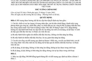 Quyết định 120/2004/QĐ-TTg chế độ người tham gia kháng chiến con đẻ họ bị hậu quả nhiễm chất độc hóa học Mỹ sử dụng chiến tranh Việt Nam