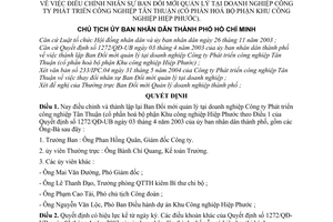 Quyết định 3401/QĐ-UB điều chỉnh nhân sự Ban Đổi mới quản lý doanh nghiệp Công ty phát triển công nghiệp Tân Thuận