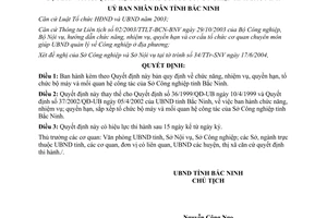 Quyết định 109/2004/QĐ-UB chức năng nhiệm vụ quyền hạn bộ máy quan hệ công tác Sở Công nghiệp Bắc Ninh