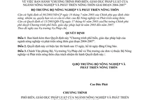 Quyết định 18/2004/QĐ-BNN  phổ biến, giáo dục pháp luật ngành nông nghiệp phát triển nông thôn 2004-2007