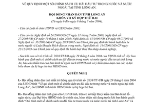 Nghị quyết 08/2004/NQ.HĐNĐ.K7 một số ưu đãi đầu tư trong nước và nước ngoài tại Long An