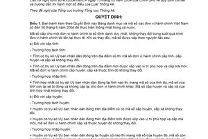 Quyết định 124/2004/QĐ-TTg bảng danh mục mã số đơn vị hành chính Việt Nam