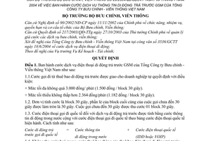 Quyết định 29/2004/QĐ-BBCVT cước dịch vụ điện thoại di động trả trước GSM Tổng Công ty Bưu chính-Viễn thông Việt Nam