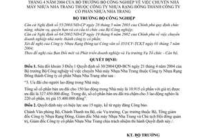 Quyết định 59/2004/QĐ-BCN chuyển Nhà máy Nhựa Nha Trang thuộc Công ty Nhựa Rạng Đông thành Công ty cổ phần