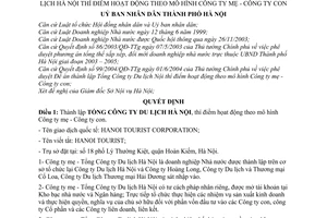 Quyết định 106/2004/QĐ-UB thành lập Tổng Công ty Du lịch Hà Nội thí điểm hoạt động mô hình Công ty mẹ con