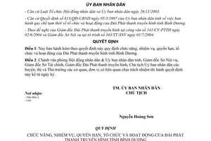 Quyết định 78/2004/QĐ-UB chức năng nhiệm vụ Đài Phát thanh truyền hình Bình Dương