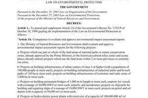 Decree of Government No. 143/2004/ND-CP of July 12, 2004 amending and supplementing Article 14 of The Government's Decree No. 175/CP of October 18, 1994 which guides the implementation of The Law On Environmental Protection