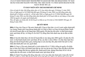 Quyết định 170/2004/QĐ-UB giao chỉ tiêu kế hoạch đầu tư xây dựng 2004 nguồn vốn phụ thu tiền nước và thuế kinh doanh nước sạch được để lại