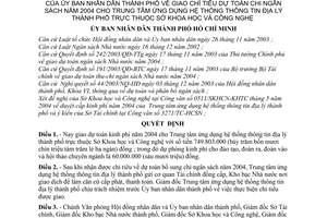 Quyết định 168/2004/QĐ-UB giao chỉ tiêu dự toán chi ngân sách 2004 Trung tâm ứng dụng hệ thống thông tin địa lý thành phố