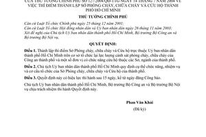 Quyết định 127/2004/QĐ-TTg thí điểm thành lập Sở Phòng cháy, chữa cháy  Cứu hộ thành phố Hồ Chí Minh