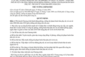 Quyết định 130/2004/QĐ-TTg  Chương trình hành động, phòng chống tội phạm buôn bán phụ nữ, trẻ em từ 2004 đến 2010