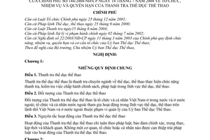 Nghị định 144/2004/NĐ-CP tổ chức, nhiệm vụ  quyền hạn Thanh tra thể dục thể thao