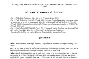 Quyết định 19/2004/QĐ-BKHCN Quy chế tuyển chọn Giải thưởng Chất lượng Việt Nam
