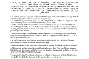 Thông tư liên tịch 71/2004/TTLT-BTC-BGDĐT chế độ thu và sử dụng phí dự thi, dự tuyển vào các cơ sở GDĐT thuộc hệ thống giáo dục quốc dân