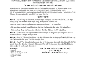 Quyết định 176/2004/QĐ-UB bổ sung dự toán ngân sách 2004 cho quận Tân Phú