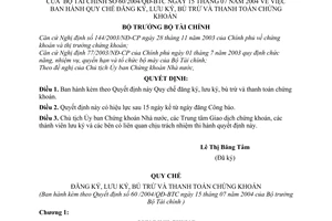 Quyết định 60/2004/QĐ-BTC Quy chế đăng ký, lưu ký, bù trừ  thanh toán chứng khoán