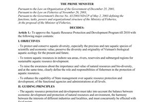 Decision No. 131/2004/QD-TTg of July 16, 2004 approving the aquatic resource protection and development program till 2010
