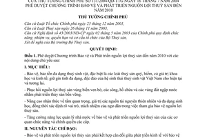 Quyết định 131/2004/QĐ-TTg Chương trình Bảo vệ  Phát triển nguồn lợi thuỷ sản